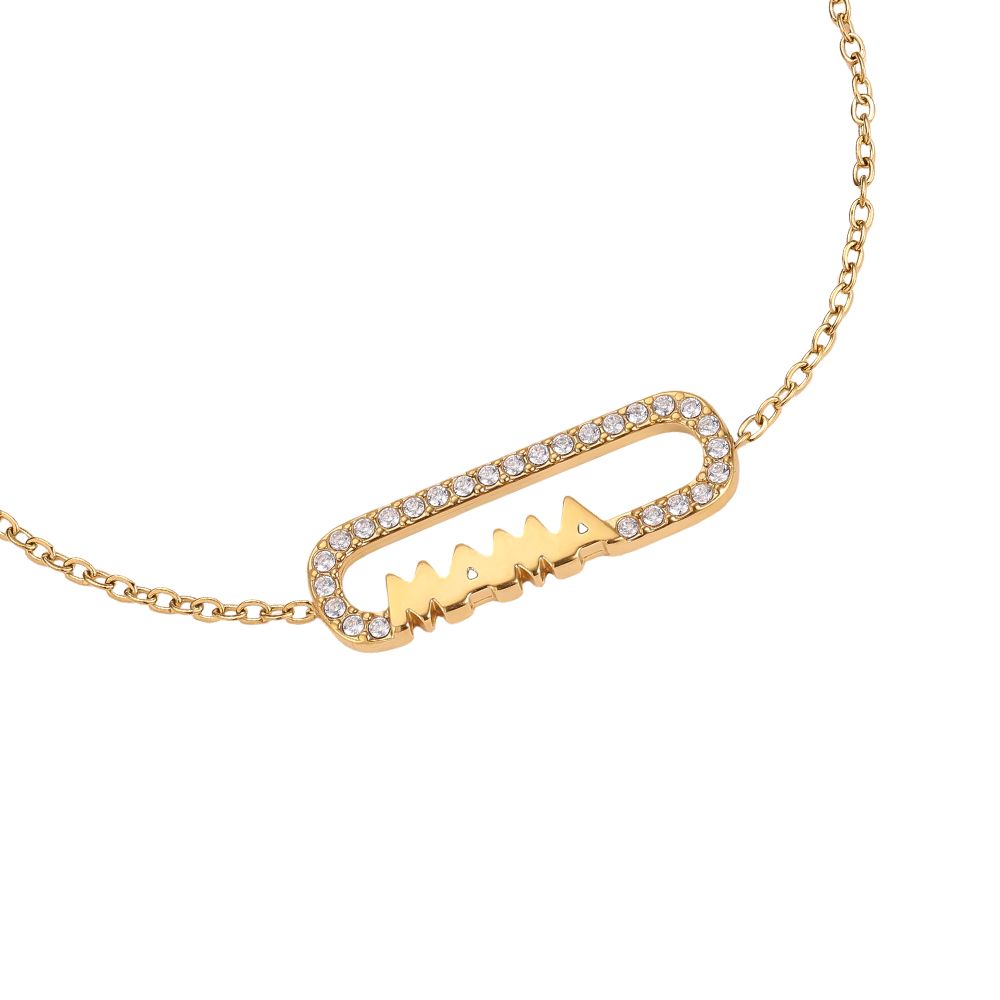 Mama Zirkonia Edelstahl Armkette